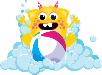 foam monster playing with beach ball
