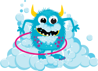 foam monster playing with hula hoop